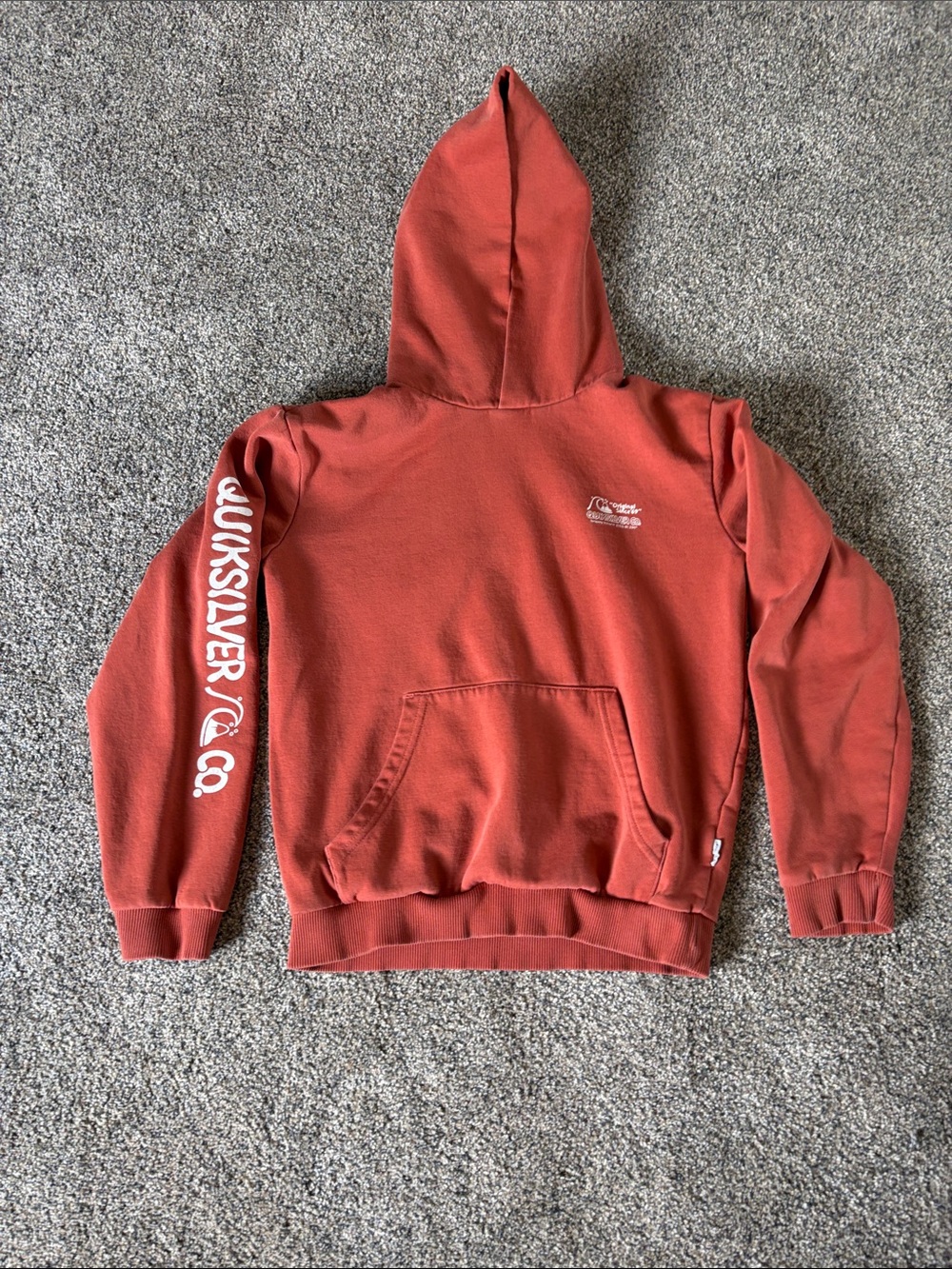 Boys Quiksilver Rust Orange Pullover Hoodie with Sleeve Logo Size Medium (10)